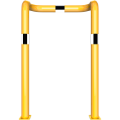 Anti-nudge hoop | double-sided, deep version | steel tube  76 mm | yellow / black | total width: 750 mm | height above ground: 1150 mm | to be fixed by plugs